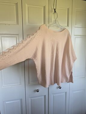 Liv Milano Blush Pink  Sweater 1X | Rhinestone Detail Long Sleeve Top